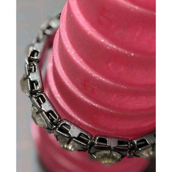 Crystal Rhinestone Dark Metal Bangle Bracelet Bling Costume - Picture 9 of 16